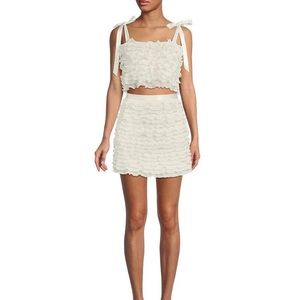 Gianni Bini x Venita Aspen Aspen Plisse Pearl Trim Mini Set (top and skirt) XS